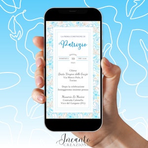 NUOVO Invito Prima Comunione Bambino, Invito Prima Comunione digitale, Invito Prima Comunione Whatsapp, Invito Prima Comunione Tema Mare