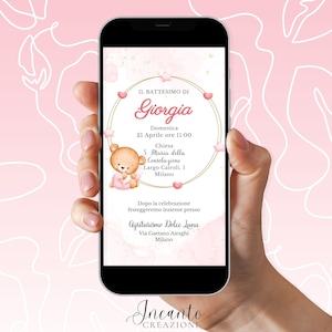 NUOVO Invito Battesimo Bambina, Invito Battesimo digitale, Invito Battesimo Whatsapp, Invito Battesimo orsetto, Invito Battesimo cornice