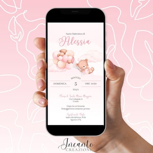 NUOVO Invito Battesimo Bambina, Invito Battesimo digitale, Invito Battesimo Whatsapp, Invito Battesimo orsetto, Invito Battesimo Palloncini