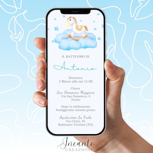 NUOVO Invito Battesimo Bambino, Invito Battesimo digitale, Invito Battesimo Whatsapp, Invito Battesimo Cavallo a Dondolo