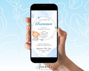 NEW Baby Baptism Invitation, Digital Baptism Invitation, Whatsapp Baptism Invitation, Teddy Bear Baptism Invitation, Frame Baptism Invitation