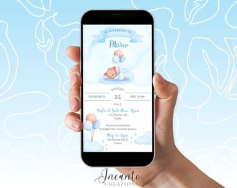 NEW Baby Baptism Invitation, Digital Baptism Invitation, Whatsapp Baptism Invitation, Teddy Bear Baptism Invitation, Balloon Baptism Invitation