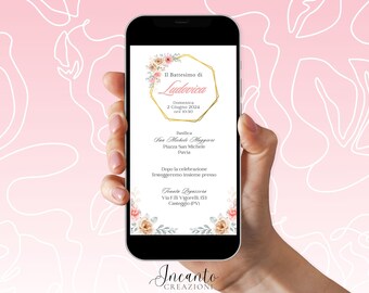NEW Baby Girl Baptism Invitation, Digital Baptism Invitation, Whatsapp Baptism Invitation, Elegant Baptism Invitation, Flower Baptism Invitation