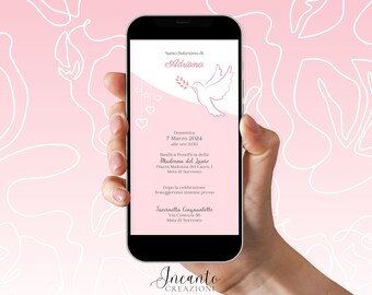NEW Baby Girl Baptism Invitation, Digital Baptism Invitation, Whatsapp Baptism Invitation, Elegant Baptism Invitation, Dove Baptism Invitation