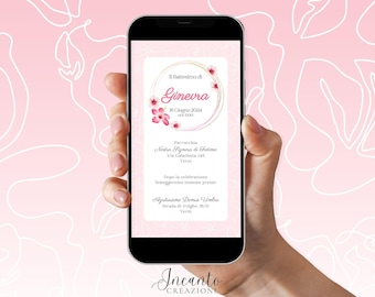NEW Baby Girl Baptism Invitation, Digital Baptism Invitation, Whatsapp Baptism Invitation, Elegant Baptism Invitation, Flower Baptism Invitation