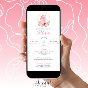 NUOVO Invito Prima Comunione Bambina, Invito Prima Comunione digitale, Invito Prima Comunione Whatsapp, Invito Prima Comunione Elegante