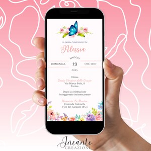 Invitación digital de Primera Comunión para niñas, ideal para Whatsapp