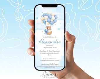 NEW Baby Baptism Invitation, Digital Baptism Invitation, Whatsapp Baptism Invitation, Teddy Bear Baptism Invitation, Hot Air Balloon Baptism Invitation