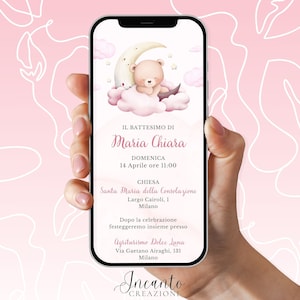 NUOVO Invito Battesimo Bambina, Invito Battesimo digitale, Invito Battesimo Whatsapp, Invito Battesimo orsetto, Invito Battesimo Luna