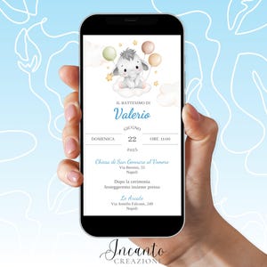 NUOVO Invito Battesimo Bambino, Invito Battesimo digitale, Invito Battesimo Whatsapp, Invito Battesimo Elefantino
