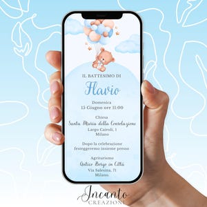 NUOVO Invito Battesimo Bambino, Invito Battesimo digitale, Invito Battesimo Whatsapp, Invito Battesimo Orsetto, Invito Battesimo Palloncini