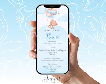 NEW Baby Baptism Invitation, Digital Baptism Invitation, Whatsapp Baptism Invitation, Teddy Bear Baptism Invitation, Balloon Baptism Invitation
