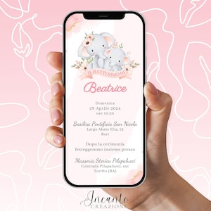 NUOVO Invito Battesimo Bambina, Invito Battesimo digitale, Invito Battesimo Whatsapp, Invito Battesimo Elefantino