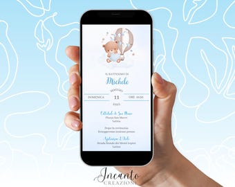 NEW Baby Baptism Invitation, Digital Baptism Invitation, Whatsapp Baptism Invitation, Teddy Bear Baptism Invitation, Hot Air Balloon Baptism Invitation