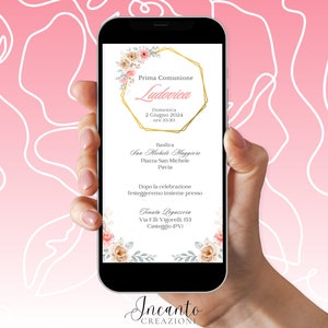 Invitación digital de Primera Comunión para niñas, ideal para Whatsapp