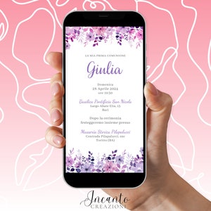 Invitación digital de Primera Comunión para niñas, ideal para Whatsapp