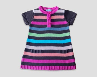 Robe boutonnée en tricot rayée vintage pour enfant Multicolore 6-9 mois