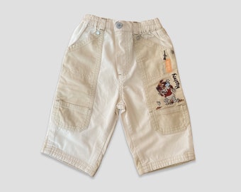 vintage pantalon ourson en velours côtelé pour enfants crème 3-6 m