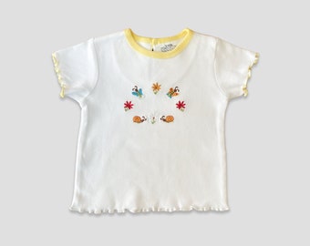 Preloved Kinder T-shirt met geborduurde witte bloemen Wit 9-12M