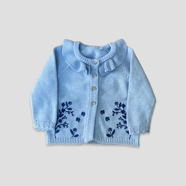 Preloved Kids Knitted Frill Collar Cardigan Blue 3-6M