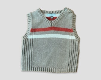 Vintage Children’s Stripe Knit Vest Khaki Green 6-9M