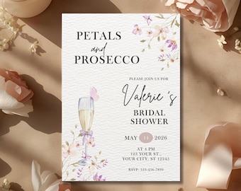 Bridal Shower Invitation Petals and Prosecco 5x7“ Canva Template