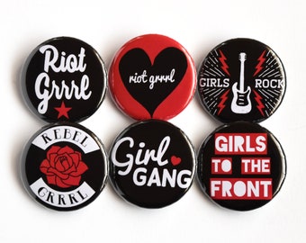 Riot Grrrl Feminist Badge Set 6 x 32mm Pin Buttons