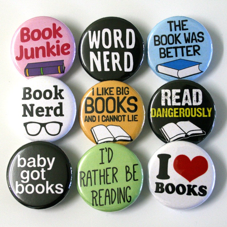 Book Nerd Bookworm Badges Buttons Pinbacks image 2