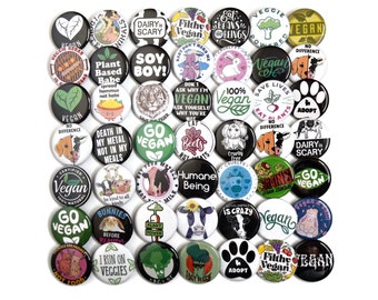 Vegan Animal Rights Pin Badges x50 Bulk 32mm Badge Lot