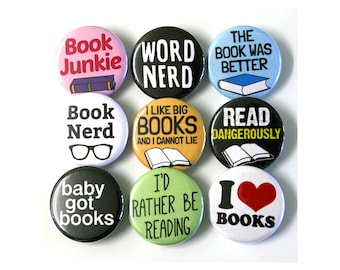 Book Nerd Bookworm Badges Buttons Pinbacks