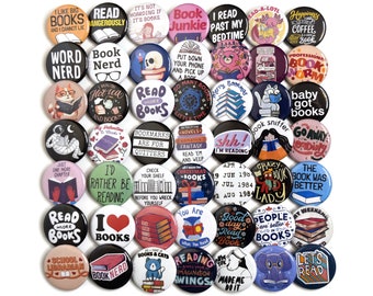 Books Reading Lover Pin Badges Bulk 32mm Badge Wholesale Lot Book Week 50pc, 100pc, 150pc or 200pc