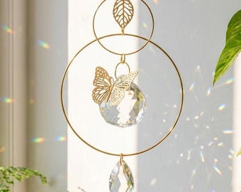 Butterfly Crystal Suncatcher Rainbow Window Hanging Crystal Prism Sun Catcher Butterfly Decor Boho Window Ornament Gift for Her