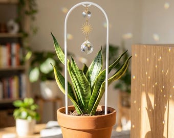 Enrejado para plantas en forma de U con prisma de cristal, atrapasoles arcoíris para plantas de interior en maceta, decoración bohemia para el hogar, regalo
