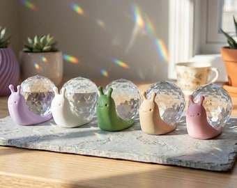 Snail with Crystal Suncatcher Ball Shell 80mm Crystal Sphere Deco Crystal Snail Figurine Unique Window Rainbow Maker