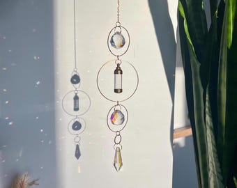 Memorial Urn Suncatcher Crystal Half Moon Hanging Decor Human Ashes Keepsake Sun & Moon Rainbow Maker Remembrance Gift Boho Window Ornament