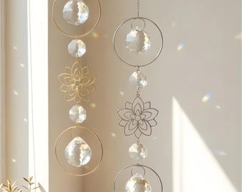 Crystal Lotus Prism Suncatcher Flower Charm Boho Window Hanging Sun Catcher Rainbow Maker Plant Decor Sun Catcher Gift Idea