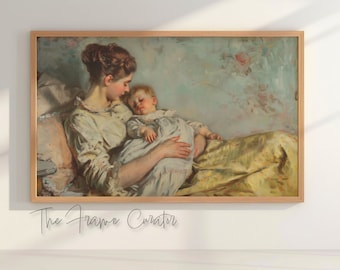 Renaissance 'Adoration' Oil Painting: Mother and Child Frame TV Art (PNG Digital Download)