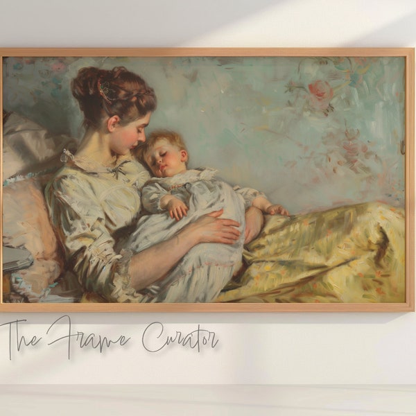Antique renaissance oil painting 'Adoration' Frame TV art. A special dedication to Motherhood, Mothers day artwork for Samsung Frame TV