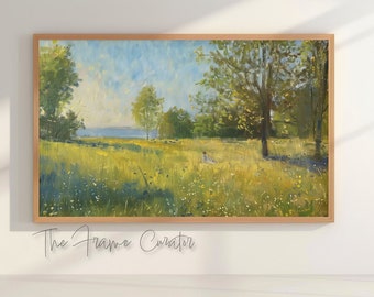 Wild Meadow Impressionist Oil Painting: Antique Spring Frame TV Art (Digital Download)