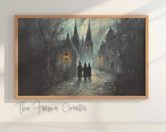Eerie Wizard Oil Painting: Halloween Frame TV Art 'Wizards Walk' (Digital Download)