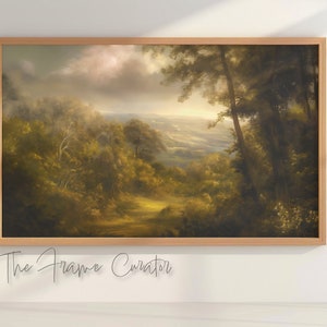 Antique 'Woodland View' Oil Painting: Baroque Frame TV Art (Digital Download)