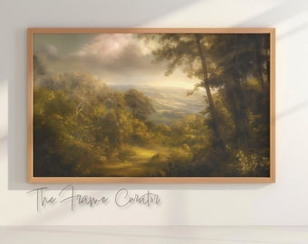 Antique 'Woodland View' Oil Painting: Baroque Frame TV Art (Digital Download)