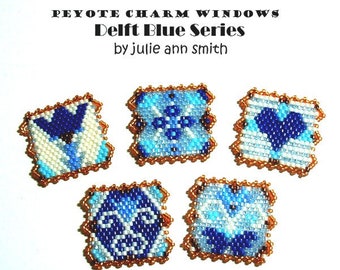 Julie Ann Smith Designs PEYOTE CHARM WINDOWS Delft Blue Series