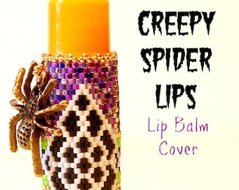 Julie Ann Smith Designs CREEPY SPIDER LIPS Flat Odd Count Peyote Lip Balm Cover Pattern