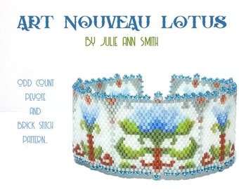 Julie Ann Smith Designs ART NOUVEAU LOTUS Odd Count Peyote and Brick Stitch Bracelet Pattern