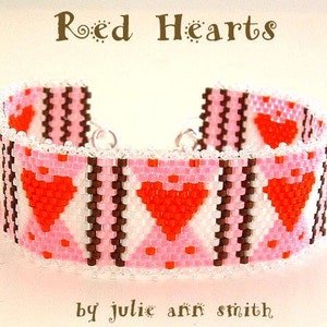 Julie Ann Smith Designs RED HEARTS Odd Count Peyote Bracelet Pattern image 1