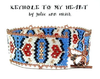 Julie Ann Smith Designs KEYHOLE to MY HEART Bracelet Odd Count Peyote Beadweaving Bracelet Pattern