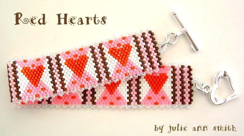 Julie Ann Smith Designs RED HEARTS Odd Count Peyote Bracelet Pattern image 3