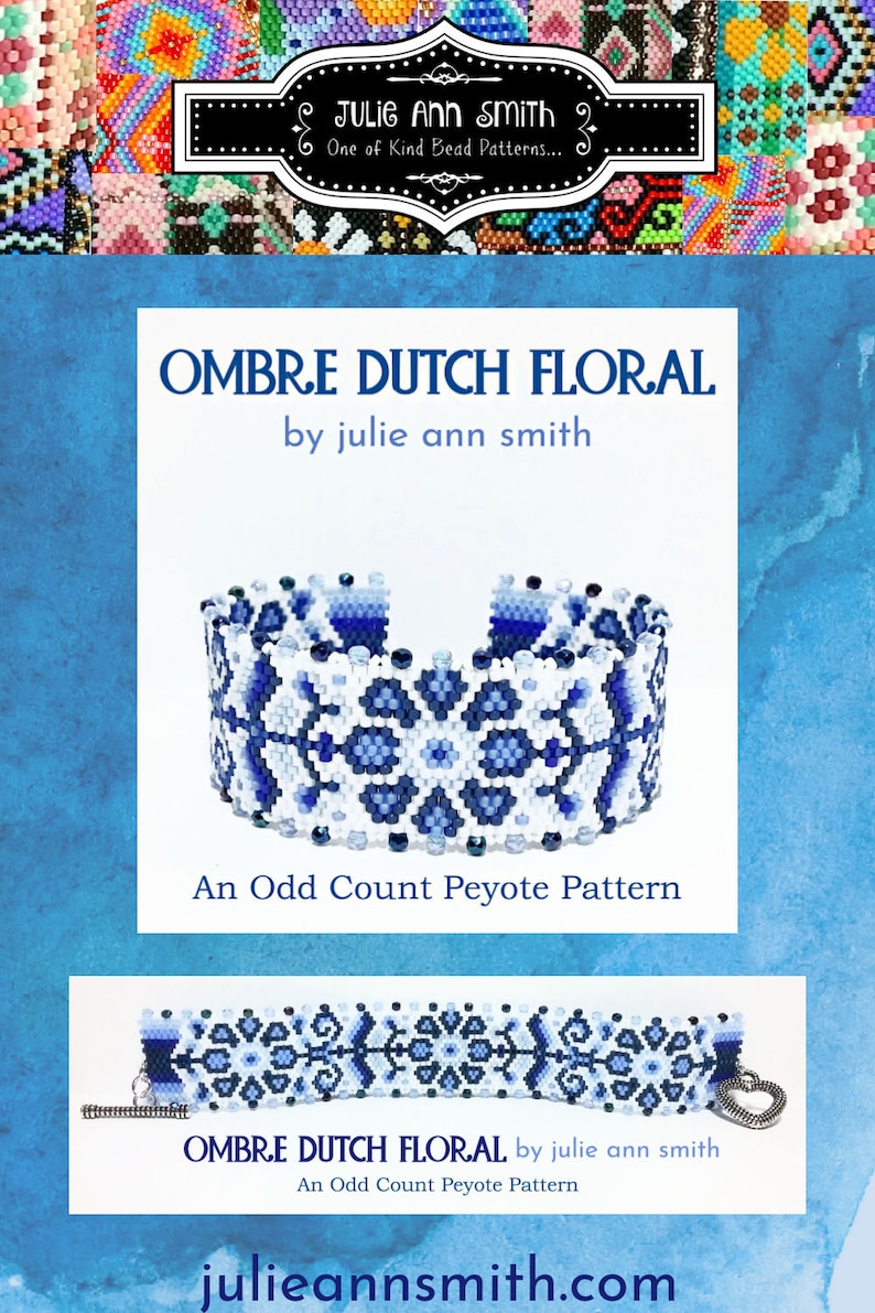 Julie Ann Smith Designs OMBRE DUTCH FLORAL Odd Count Peyote Bracelet Pattern image 5