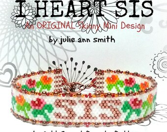 Julie Ann Smith Designs I HEART SIS Odd Count Peyote Skinny Mini Bracelet Pattern